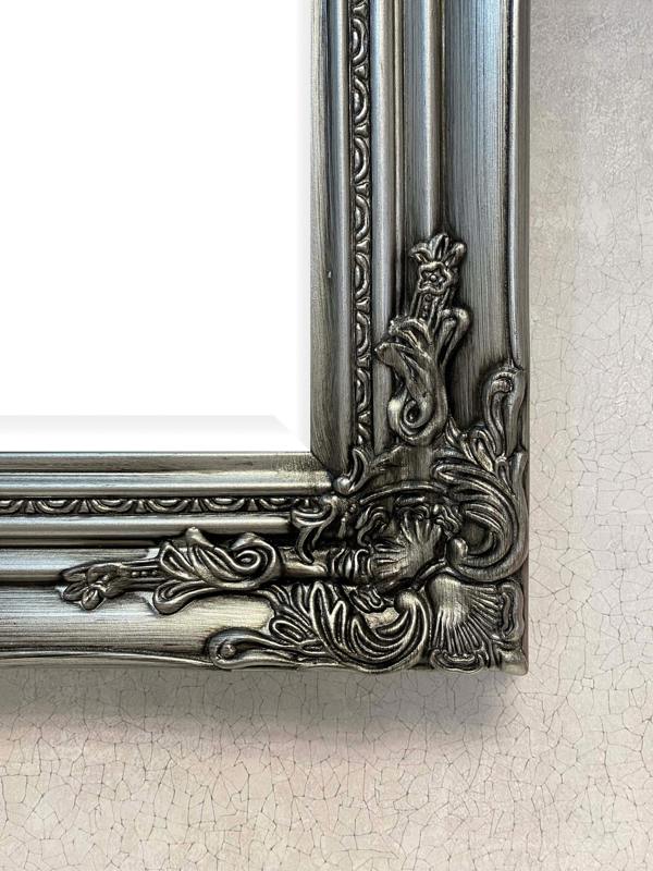 Downton Interiors Antique Silver Wood Frame Wall Mirror with Bevelled Glass 53cm x 43cm