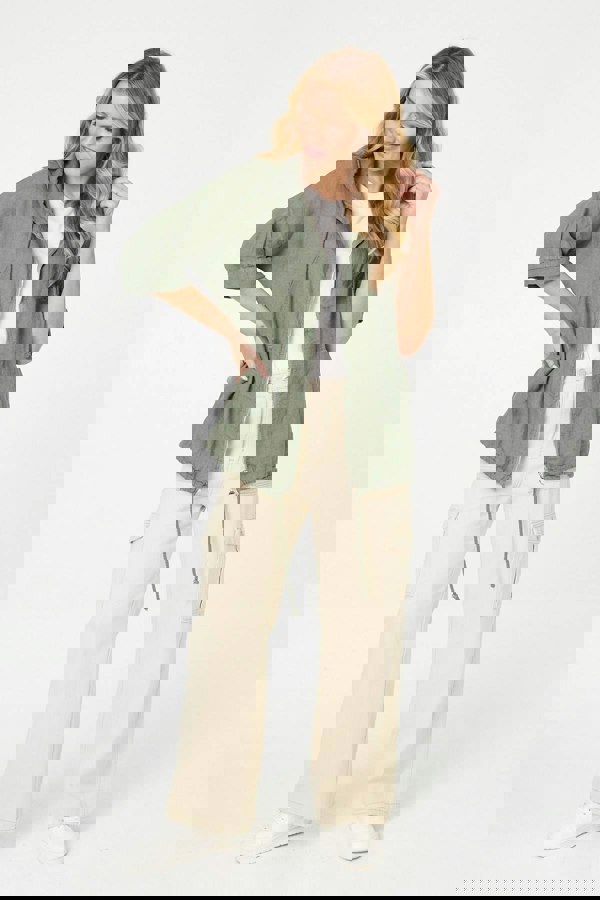 Khaki | Zip Front Drawstring Hooded Parka Jacket
