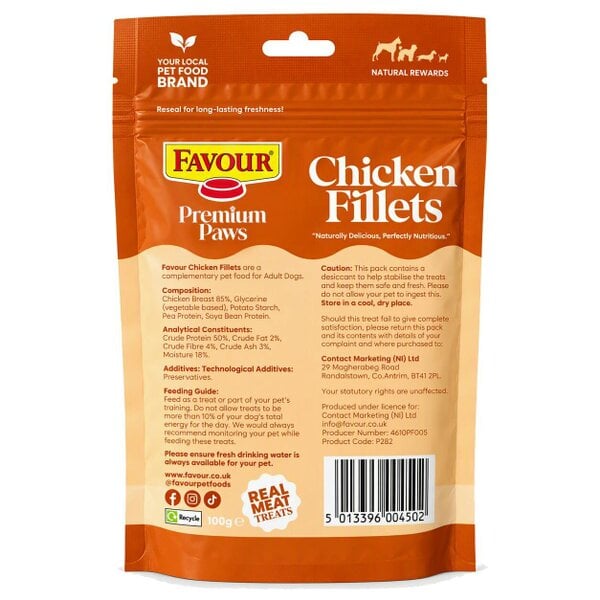 Favour Premium Paws Chicken Fillets Dog Treats 100g / 300g Value Pack