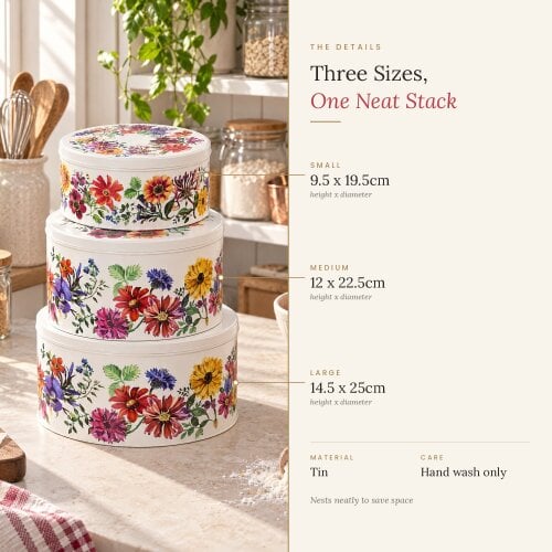 Museum Selection Cake Tins, Metal Cream, Garden Flower Set of Three