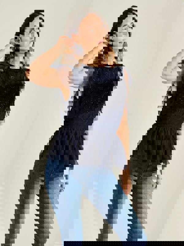 GWD Zoey Sparkle Navy Mesh Embellished Top