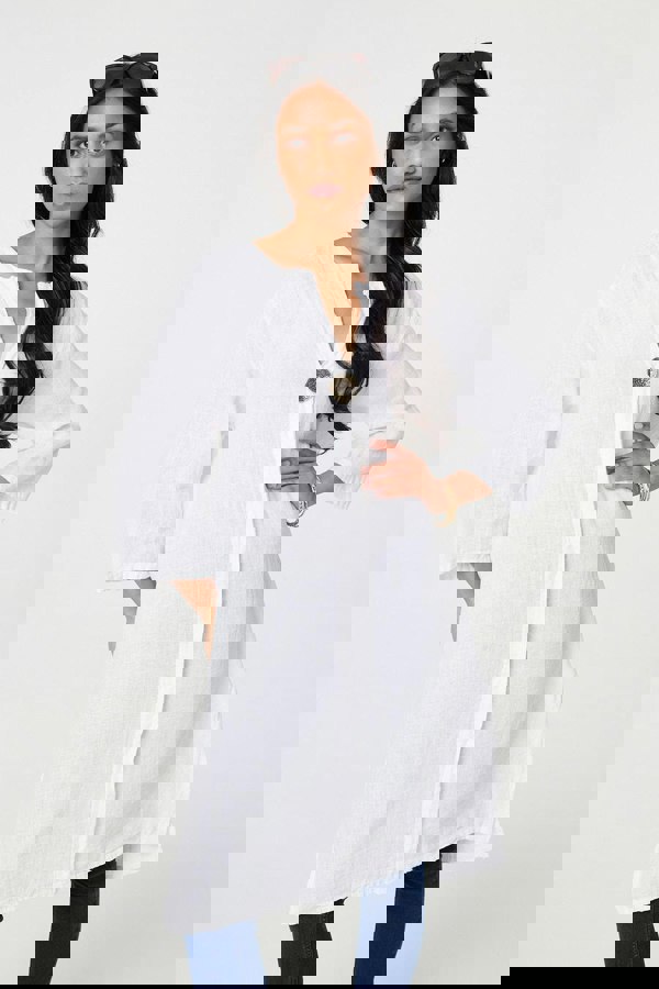 White | Longline 3/4 Sleeve Knee Length Tunic
