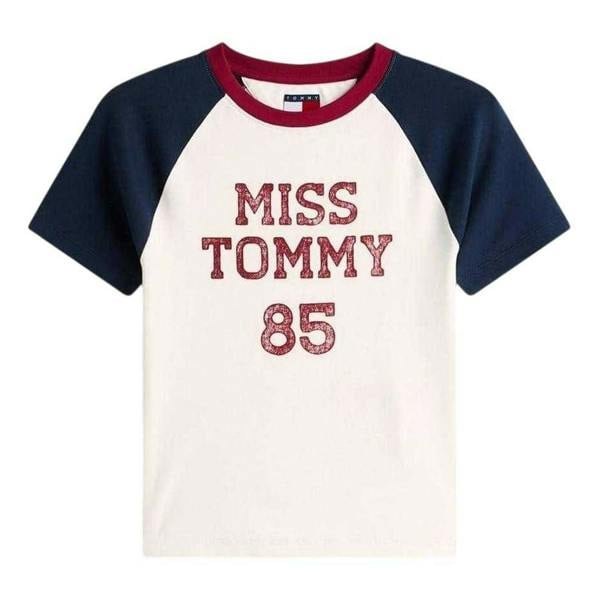 Tommy Jeans Womens/Ladies Lettering Crew Neck Raglan T-Shirt - Antique White - 