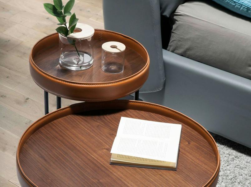 Angel Cerdá Round Corner Table in Eco-leather, Walnut and Black Steel 2059