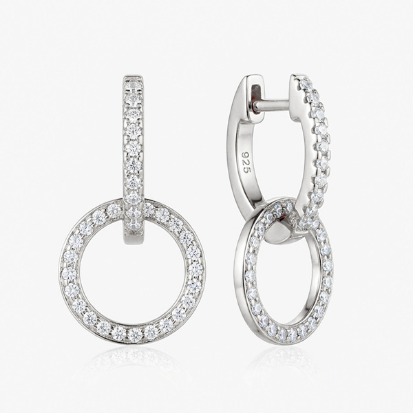 Double Hoop Pavé Earrings With Round Removable Charms in 18k Gold or Silver
