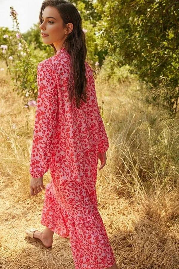 WOVCOR Floral Lined Woven Dress with Ruffled Hem