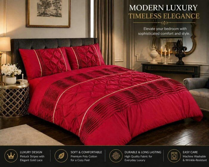 Night Zone Eleanor Pintuck Polycotton Duvet Cover Set – Hotel Style Textured Bedding