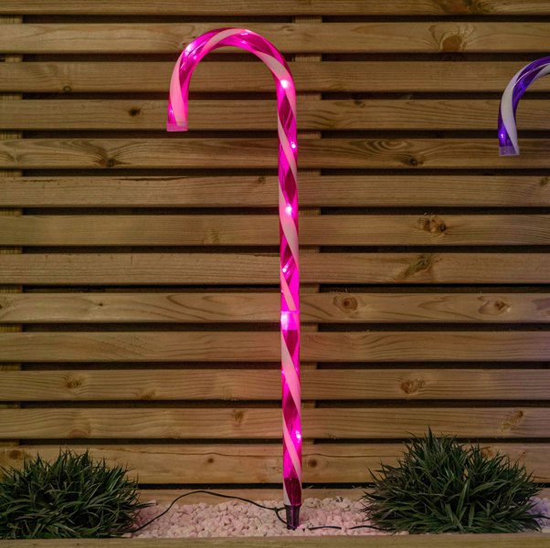 Samuel Alexander 62cm Set of 4 Light up Christmas Candy Cane Garden Path Lights with 40 Rainbow LEDs