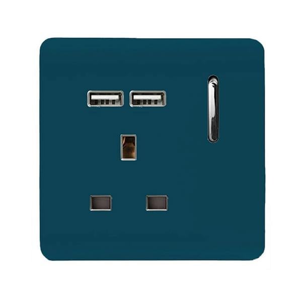 Trendi Switch 1 Gang USB 2100mA Plug Socket in Midnight Blue