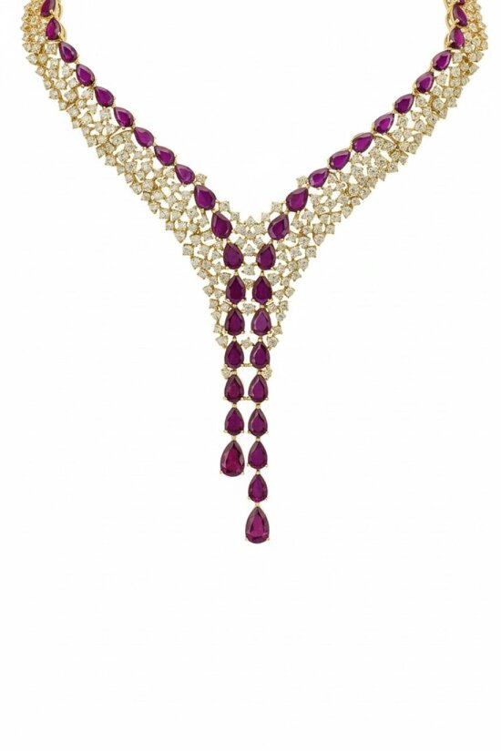 Latelita Baroness Statement Necklace Ruby Gold