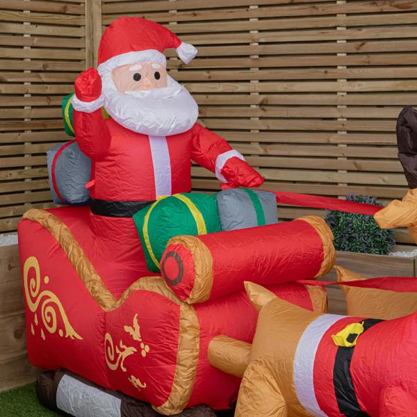 Samuel Alexander 2.4m (8ft) Light up Santa Sleigh with Reindeers Christmas Inflatable with LEDs