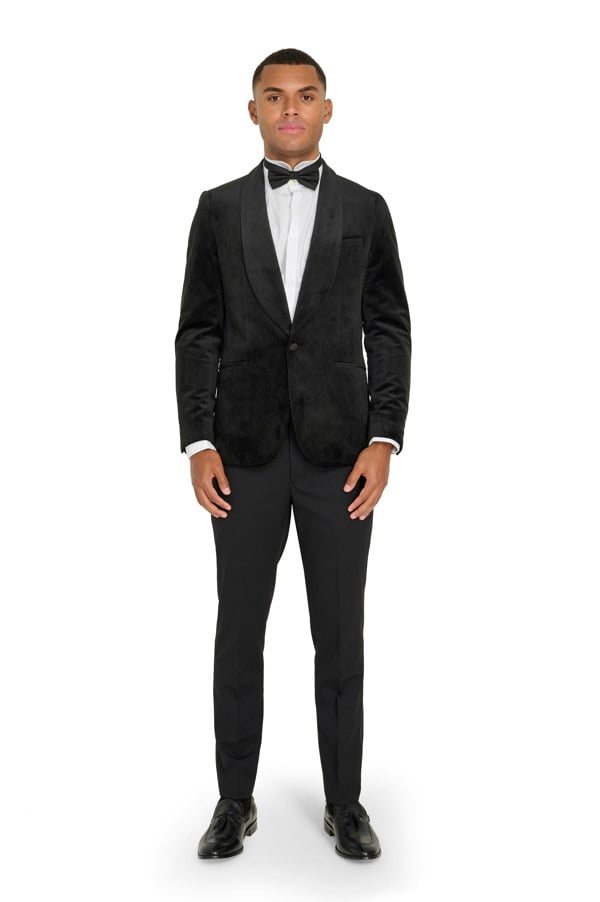 Harry Brown London Leo Velvet Tuxedo Dinner Jacket with Shawl Lapel Detail in Black