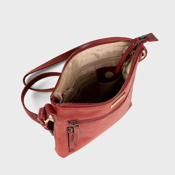 Assots London 'RUE' Chilli Pepper Waxy VT Real Leather Crossbody Bag