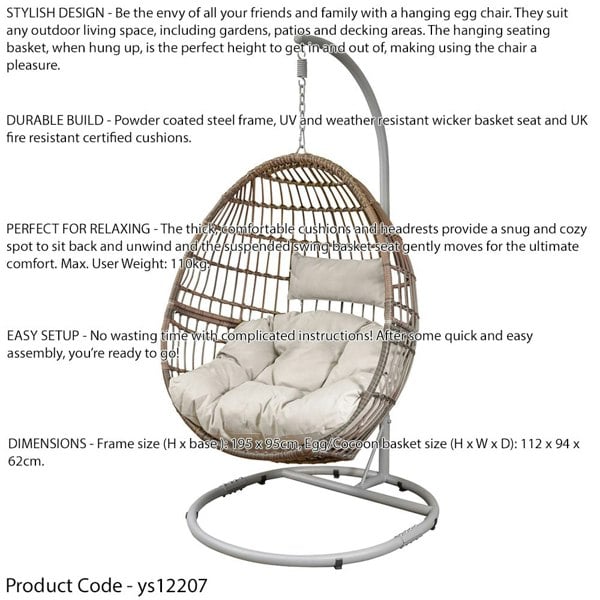 2pc Garden Hanging Egg Chair Set - Rattan Wicker - Single & Double Outdoor Swing - LoopsDirect