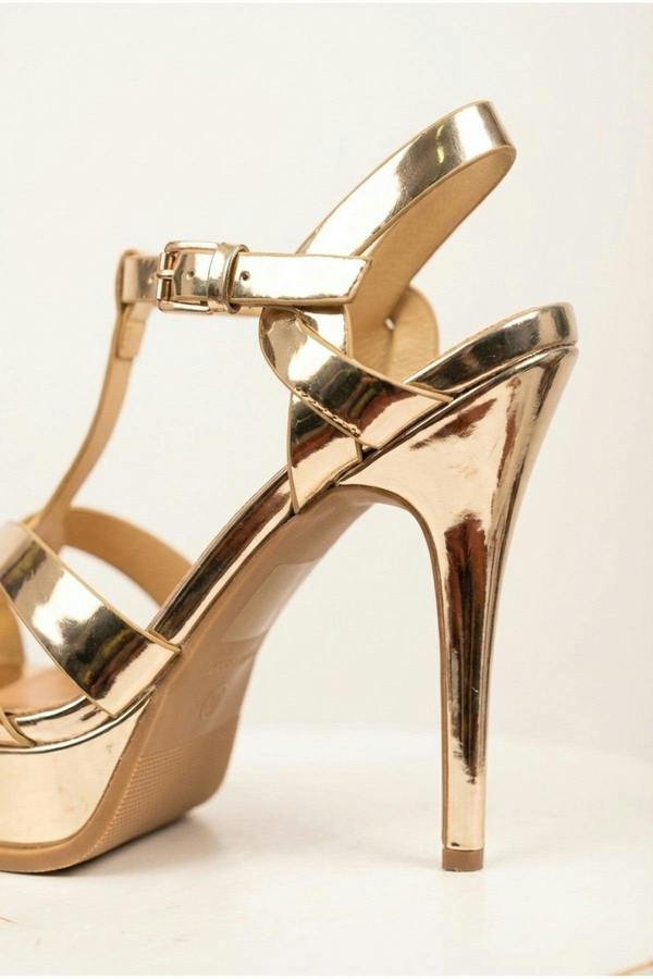 Francesca Platform T Bar Sandal High Heels - Gold