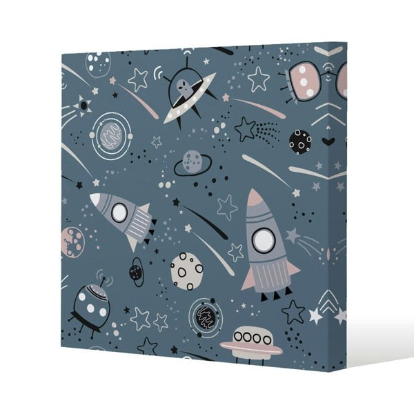 Benjamin Tate Design Spaceships and planets with stars Slim Style Canvas Print  50x50cm , 15mm Slim Real wood.
