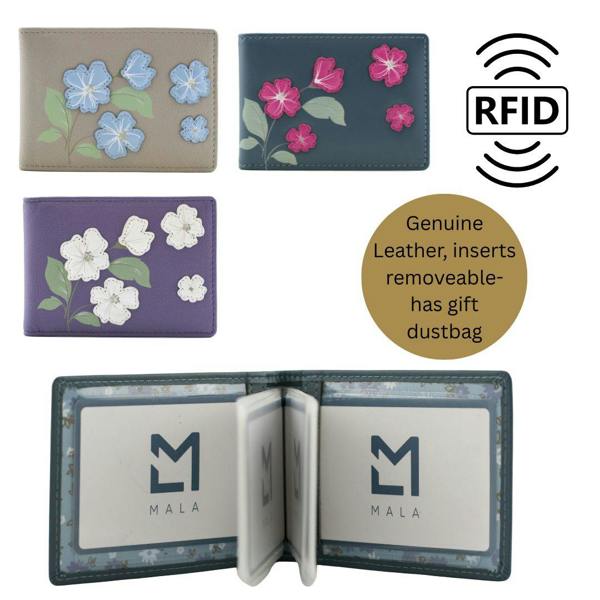 Mala Leather Sakura Japanese Flower RFID Leather ID & Card Holder