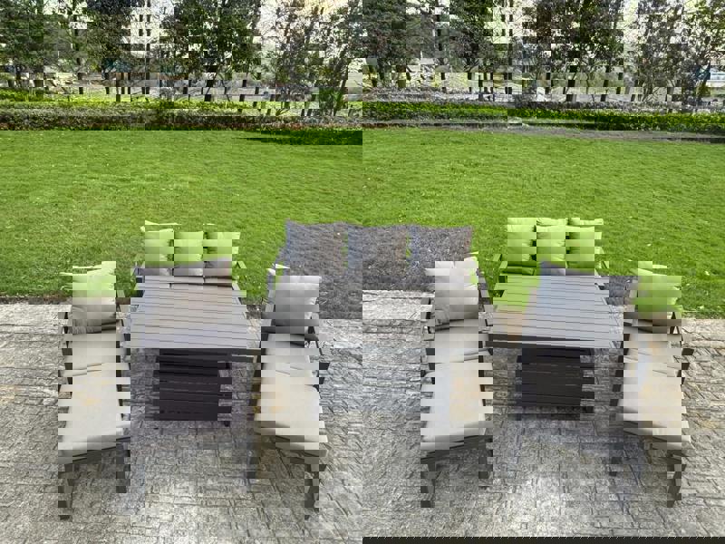 Fimous 7 Seater Aluminium Garden Furniture Set with Adjustable Rising Dining Table, Sofa, 2 Chairs, 2 Footstools - Dark Grey