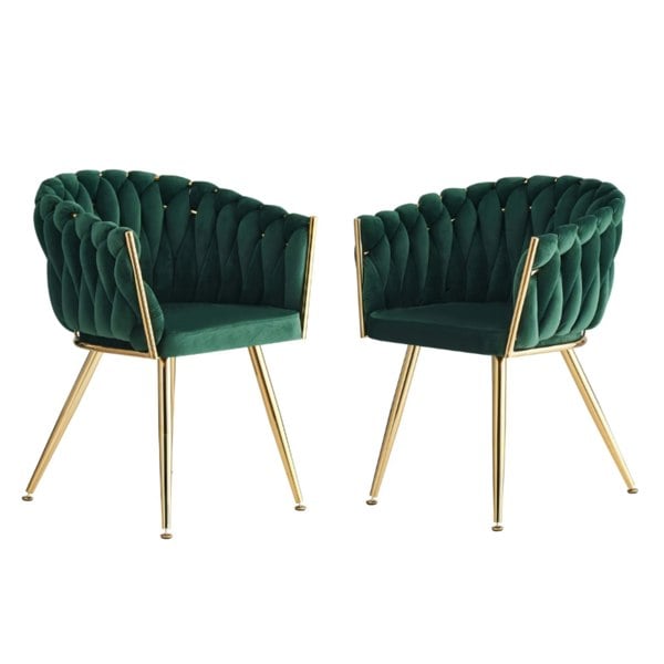 Life Interiors Set of 2 Roma Knot Velvet Armchairs with Gold Metal Legs, Modern Tufted Design for Living Room