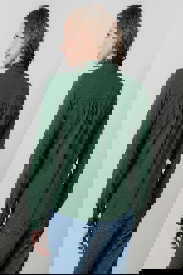 Lily & Me Sage Frill Organic Cotton Blouse Pine Green