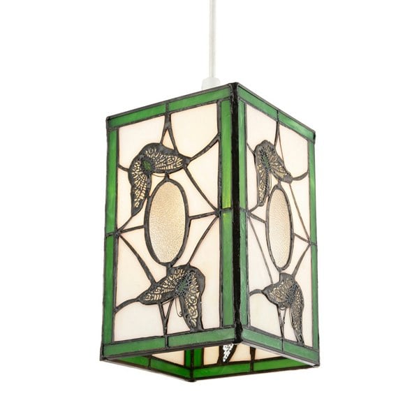 Traditional Lantern Tiffany Pendant Lighting Shade with Butterflies Image 4