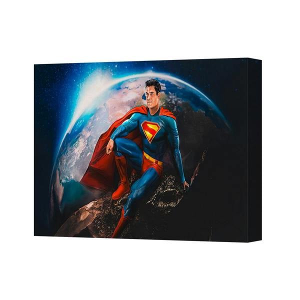 Benjamin Tate Design Superman In Space Canvas Art Wall Decor With Earth Backdrop