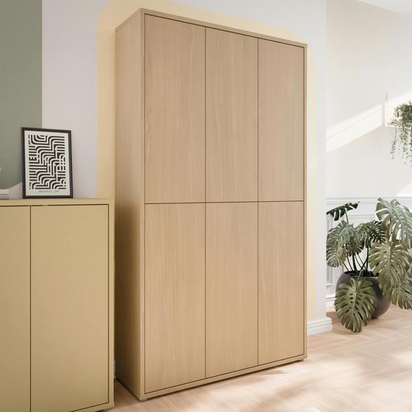 Furniture To Go Alice Springs Tall Shoe Cabinet with 6 Doors Push-to-Open in Elegancia Oak