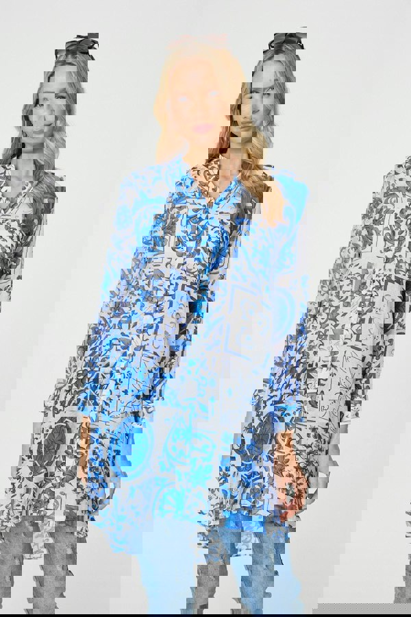 Blue | Mosaic Print Longline Blouse Dress