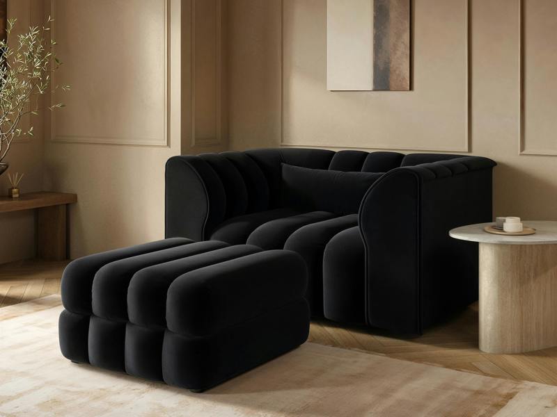 Halle Loveseat with Footstool - Black