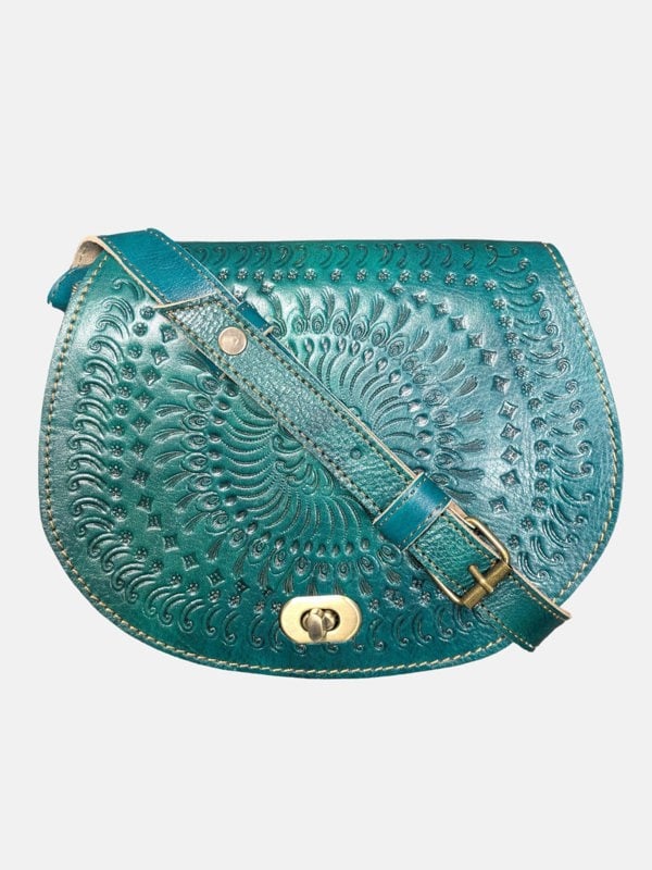 Berber Leather The Temara Embossed Saddle Bag in Teal
