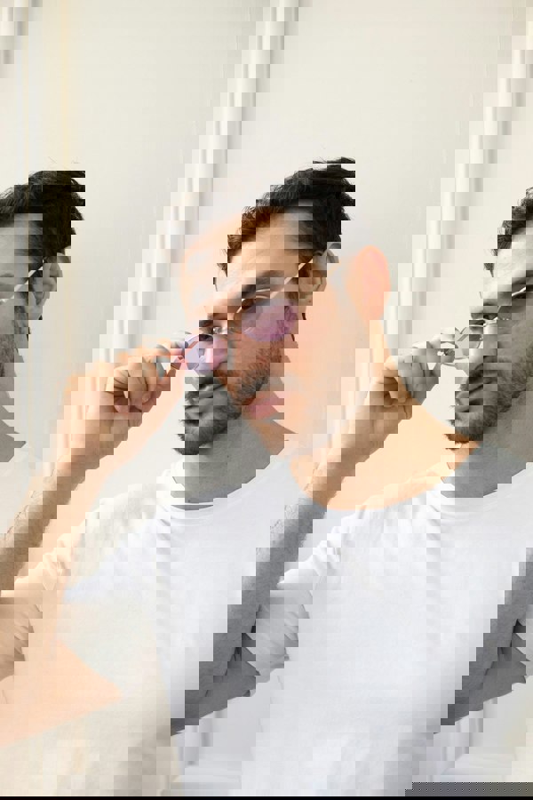 SVNX Metal Oval Frame Sunglasses with Lilac Lenses