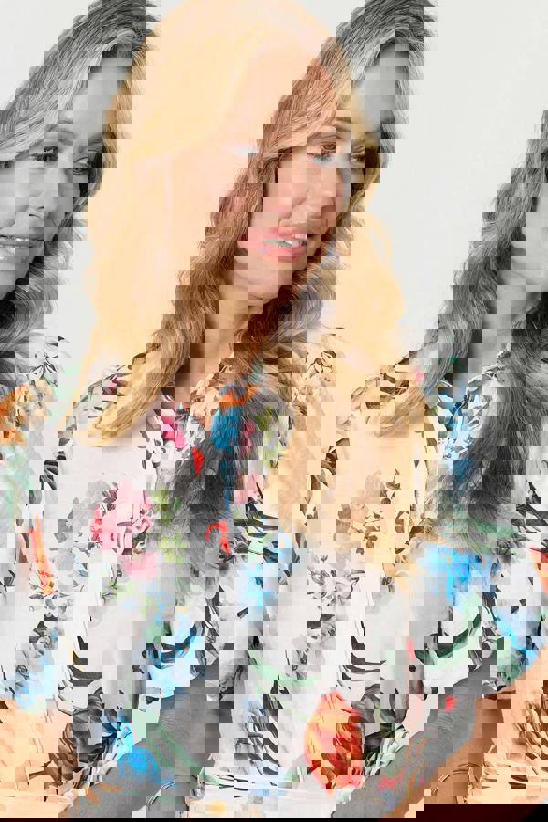 White | Floral 1/2 Puff Sleeve Midi Shirt Dress