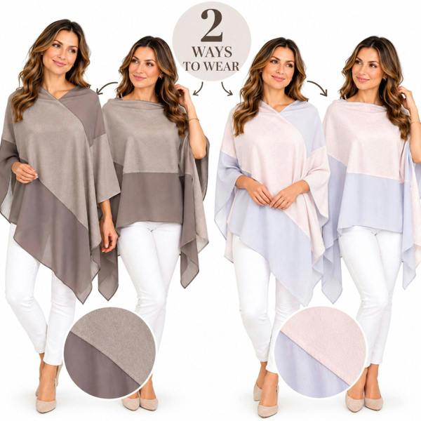 Love EMVY Two Tone Poncho Shawl Wrap with Chiffon – 2 Ways to Wear