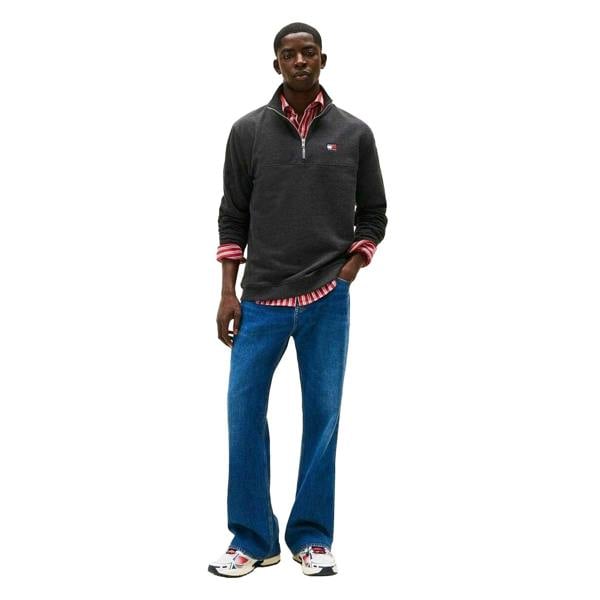 Tommy Jeans Mens Timberland Logo Zip Neck Sweatshirt - Black - 