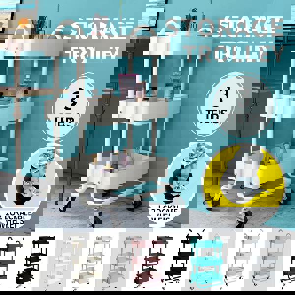 Levede Kitchen Trolley Cart 3 Tiers Storage Rack Steel Shelf Organiser Wheels