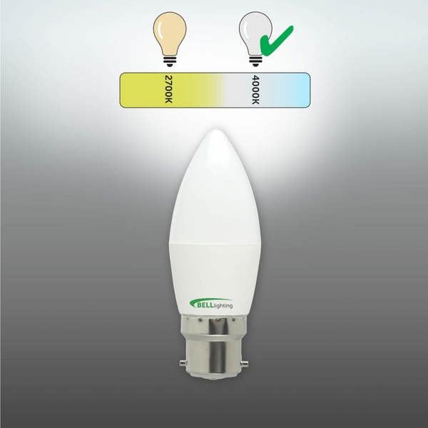 BELL Lighting Dimmable B22 LED Candle Bulbs 4.7W 470lm , Natural White 4000K , Energy Saving 40W Equivalent, Bayonet Cap
