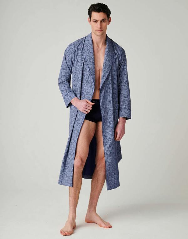British Boxers Men's Crisp Cotton Dressing Gown – Navy Paisley
