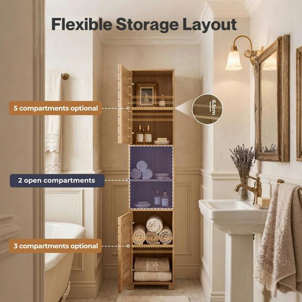 Levede Bathroom Storage Cabinet Hallway Tall Cupboard Adjustable Shelves Oak