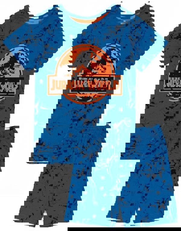 Jurassic World Boys Blue Scattered Dino Print Short Sleeve Short Leg Pyjama Set