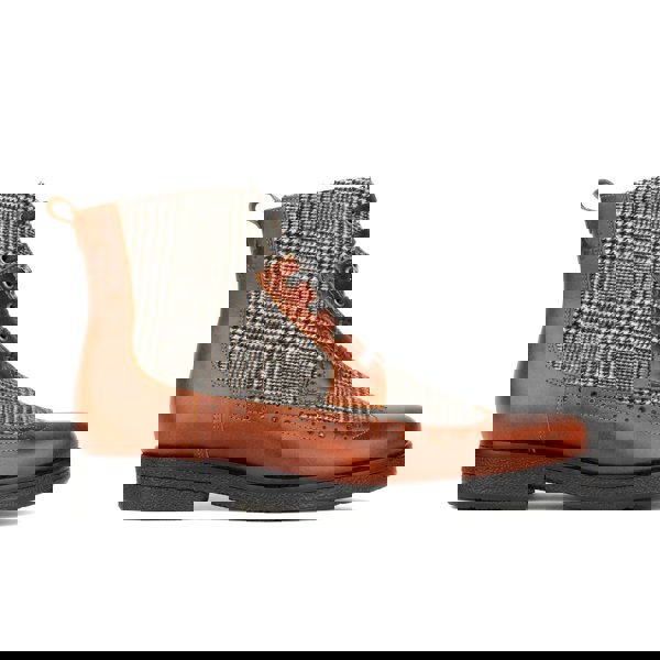 Embassy London Hatter - Brown & Brown Check - Women's Leather Ankle Lace-up Boot with check details