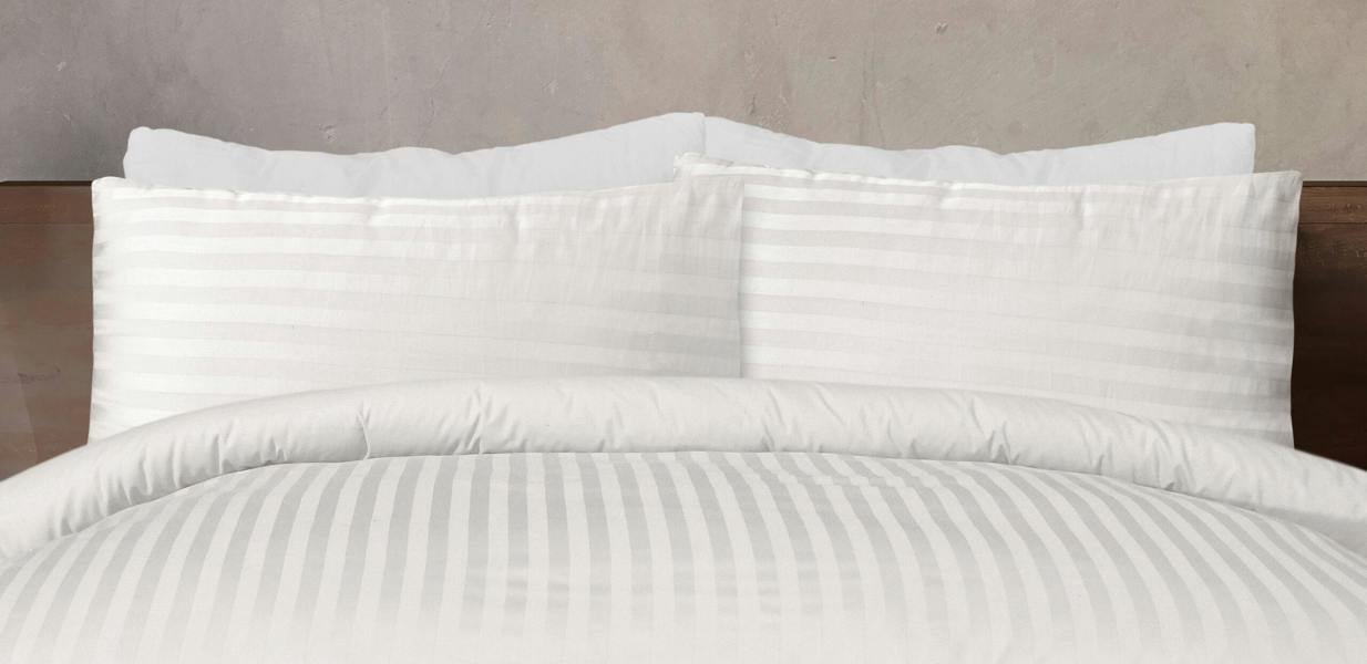 Smart Living Satin Stripe Duvet Cover With Pillowcases - White