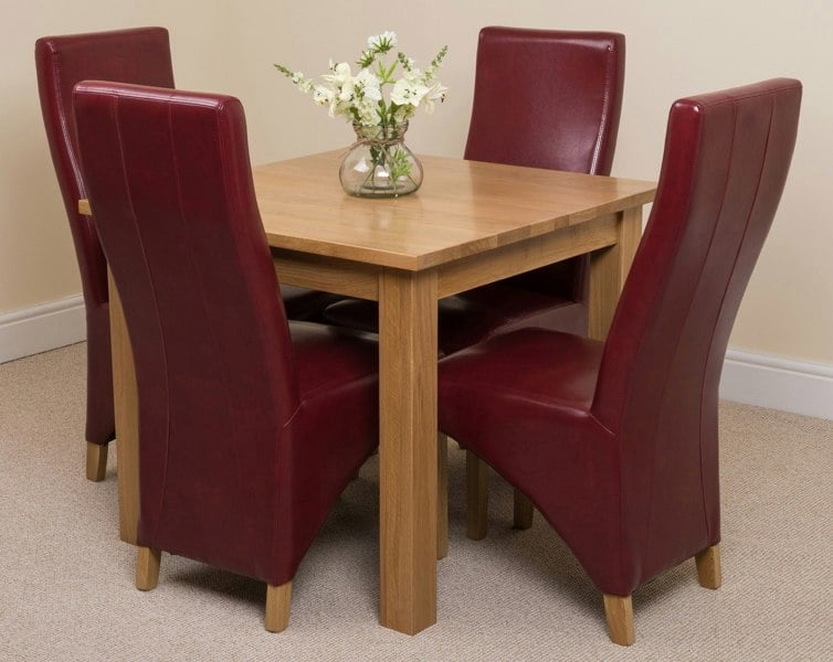 That's Furniture Oslo 90 x 90cm Small Square Oak Dining Set with Lola Leather Chairs