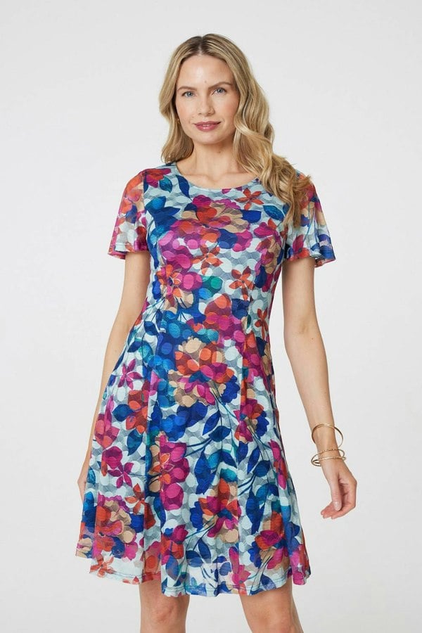 Red | Floral Layered Angel Sleeve Short Dress