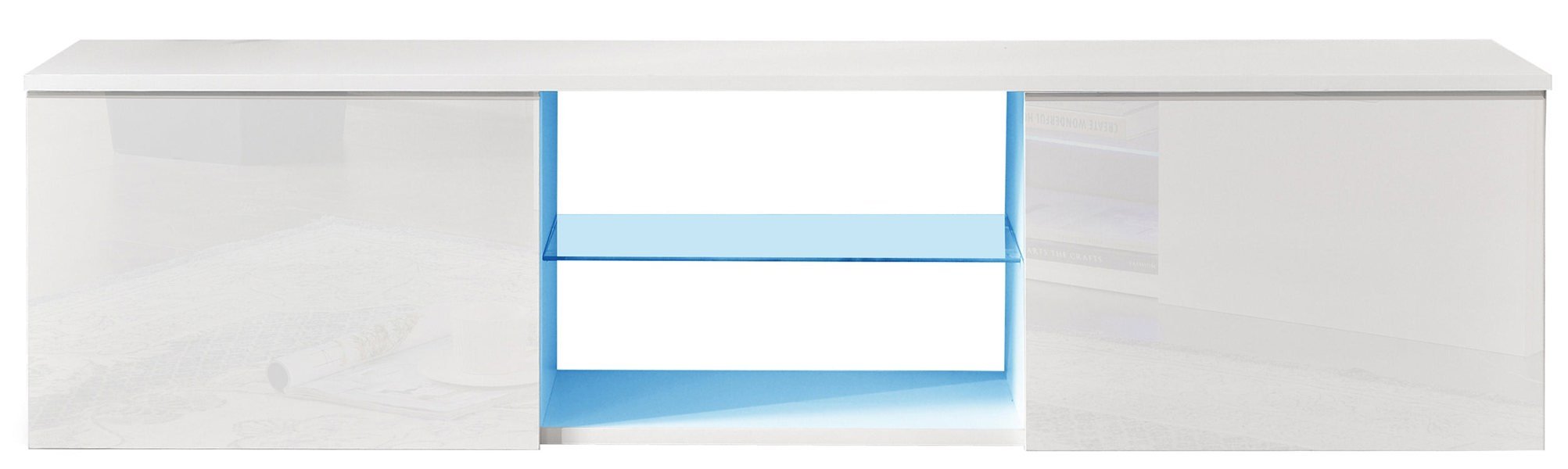 MDA Designs Ara White Modern TV Cabinet for Flat TV Screens of up to 65" Entertainment Unit with Built-in Blue LED Lights