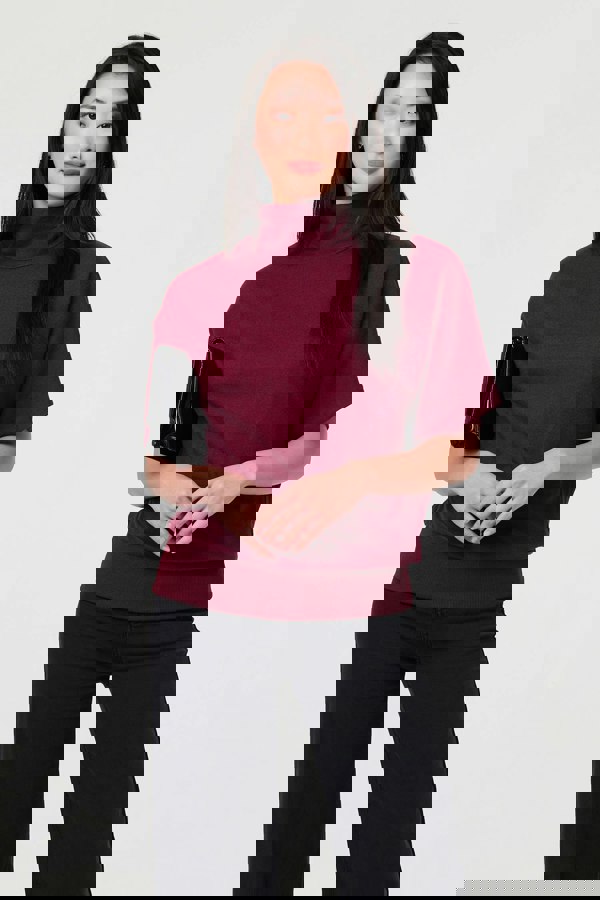 Red | Roll Neck Button Back Relaxed Knit Top
