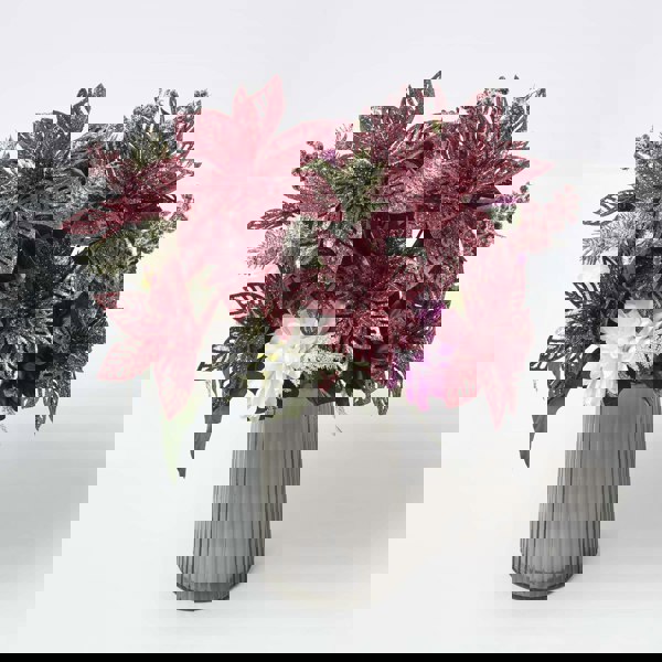 HOMESCAPES Set of 2 Artificial Red & White Glitter Poinsettia Bouquets