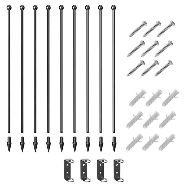 Black dog pen components set with vertical bars, screws, and brackets for assembly