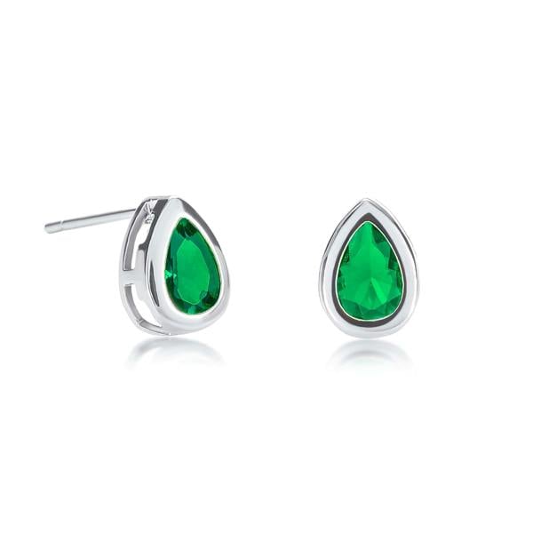 Zavana Silver Green Bezel Set Stud Earrings with Pear-Shaped Green Cubic Zirconia Stones