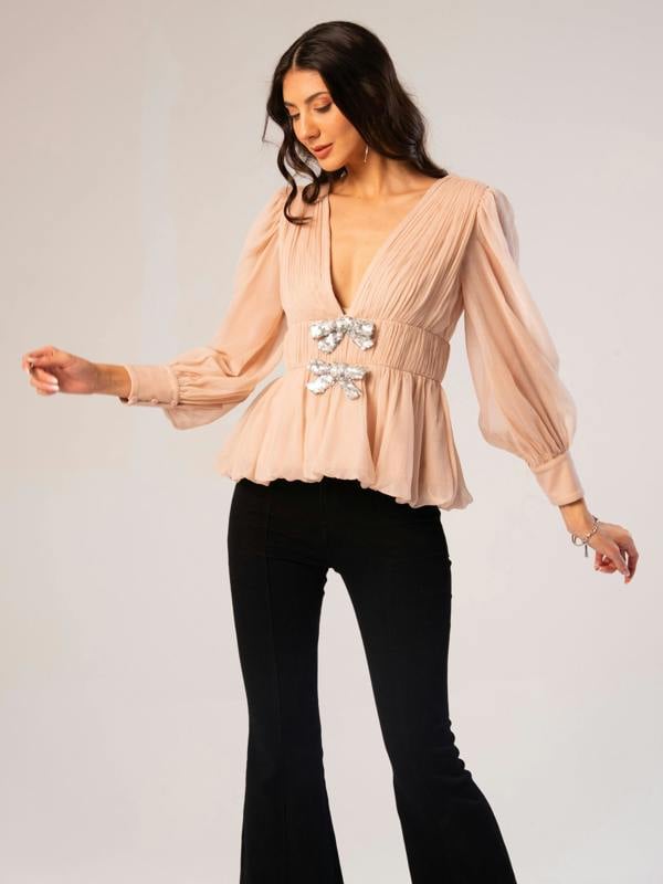 Rose & Nancy Anais Pink Hand Beaded Bow Blouse