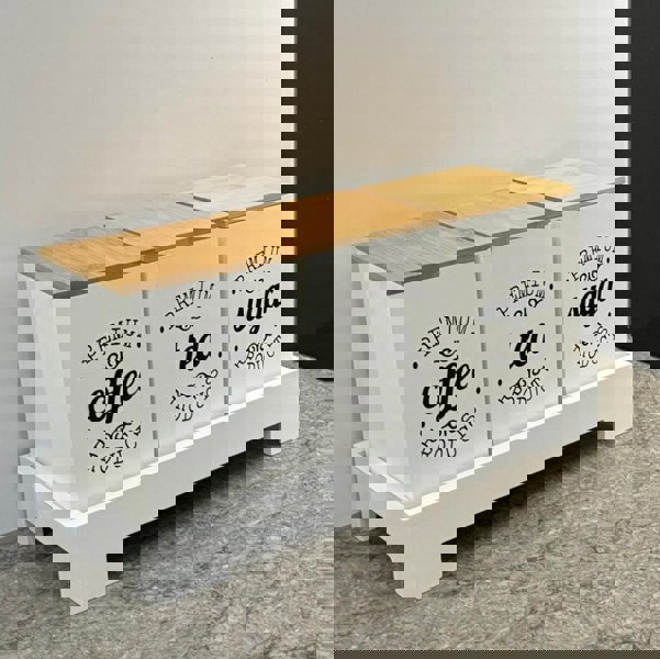 Maison des Cadeaux White Tea, Coffee & Sugar Canisters (Set of 3) with Bamboo Lids & Stand